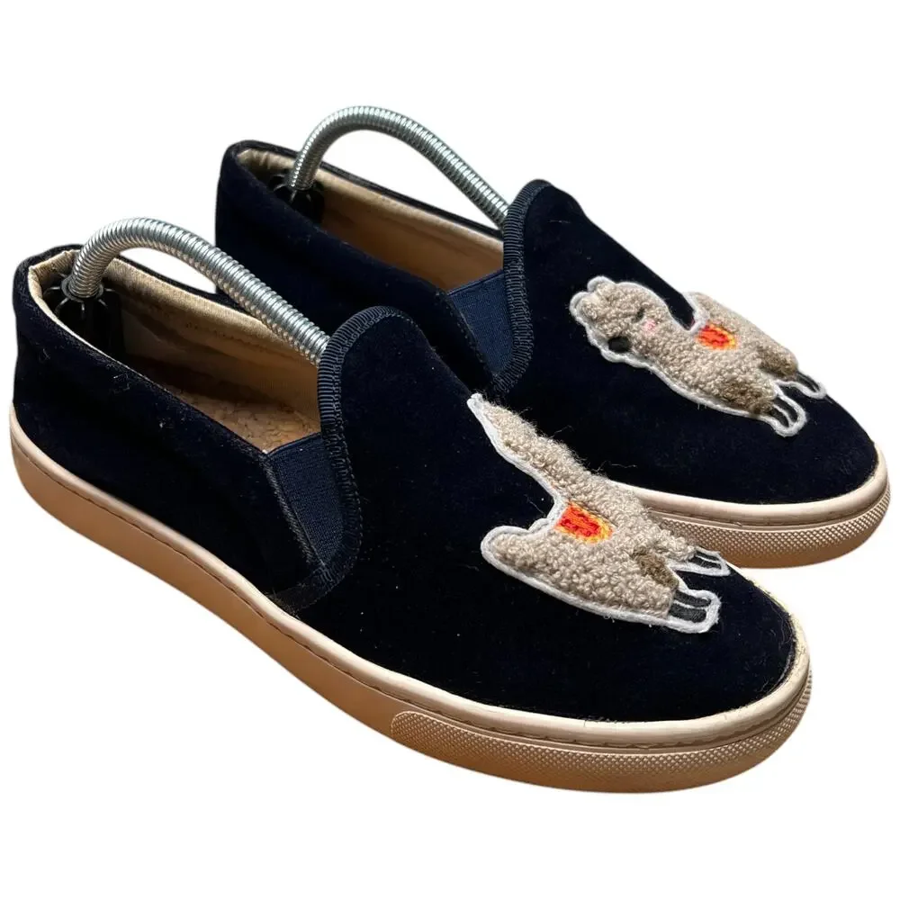 SOLUDOS Women 7 Navy Velvet Llama Alpaca Sneaker Slip On Shoes Flats READ